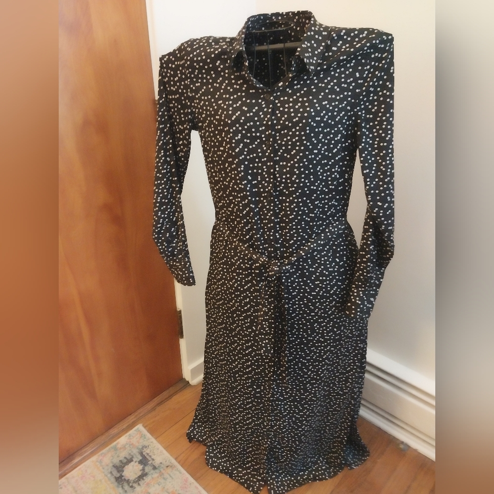 Banana Republic Black White Polka Dot Maxi Shirtdress